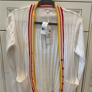 Minnie Rose NWT White Cardigan with Red and Yellow Trim